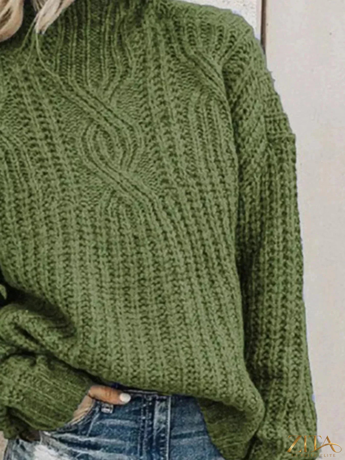 Zita La Belle Elite turtleneck long sleeve sweater in soft knit, shown on a model with a neutral background.