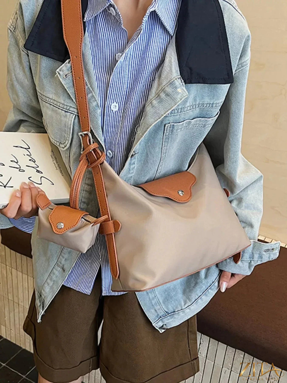 Zita La Belle Elite hobo crossbody bag with matching coin purse, stylish leather accessory for women.