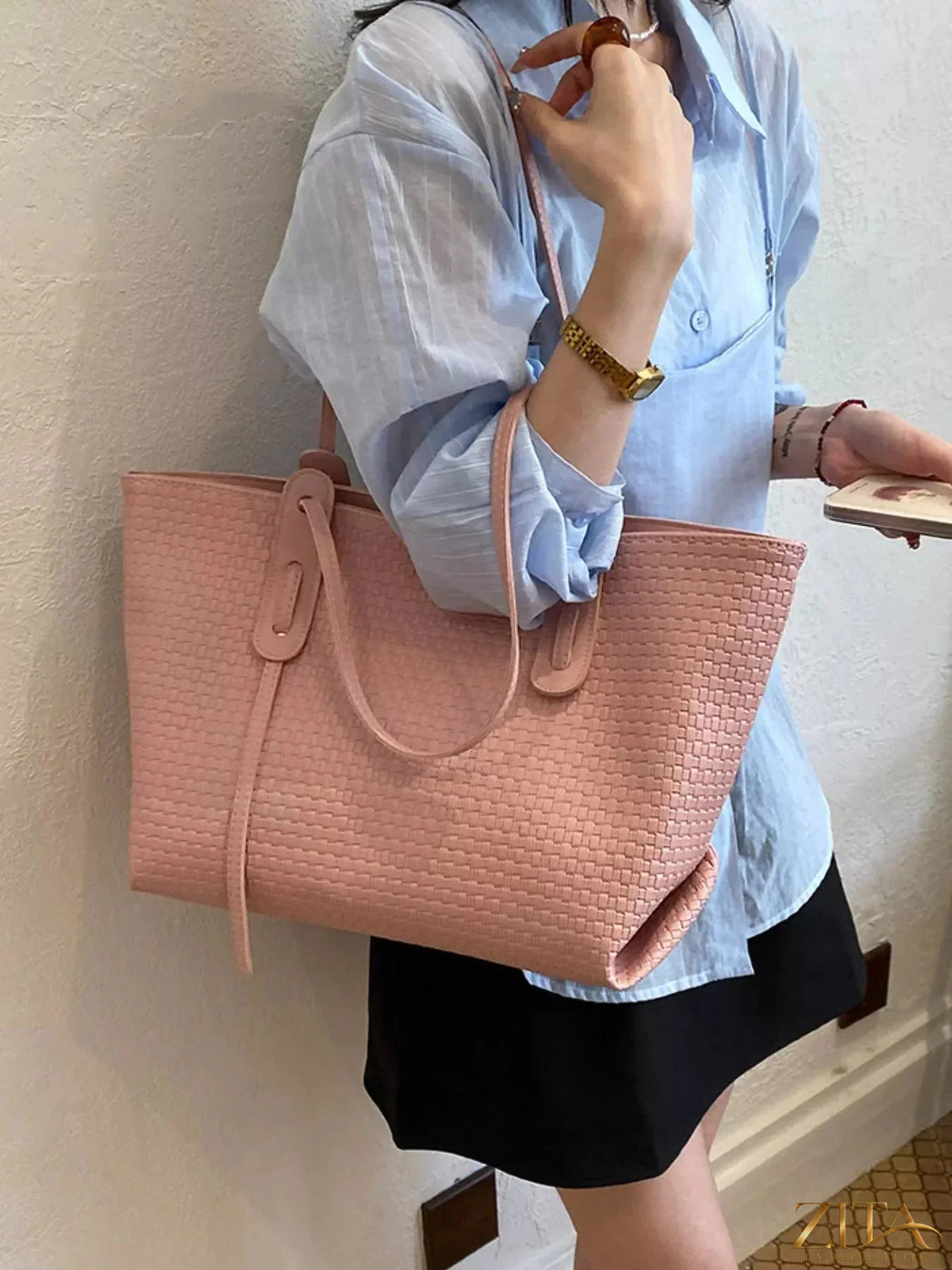 Zita La Belle Elite leather texture tote bag with sturdy handles and spacious interior for everyday use.