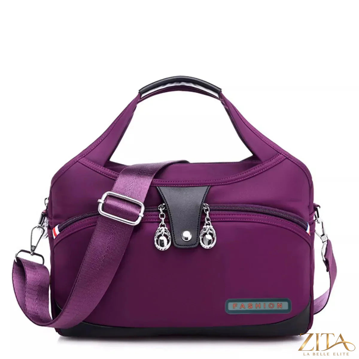 Zita La Belle Elite lightweight nylon handbag with multiple pockets, featuring a sleek design and organized storage space.