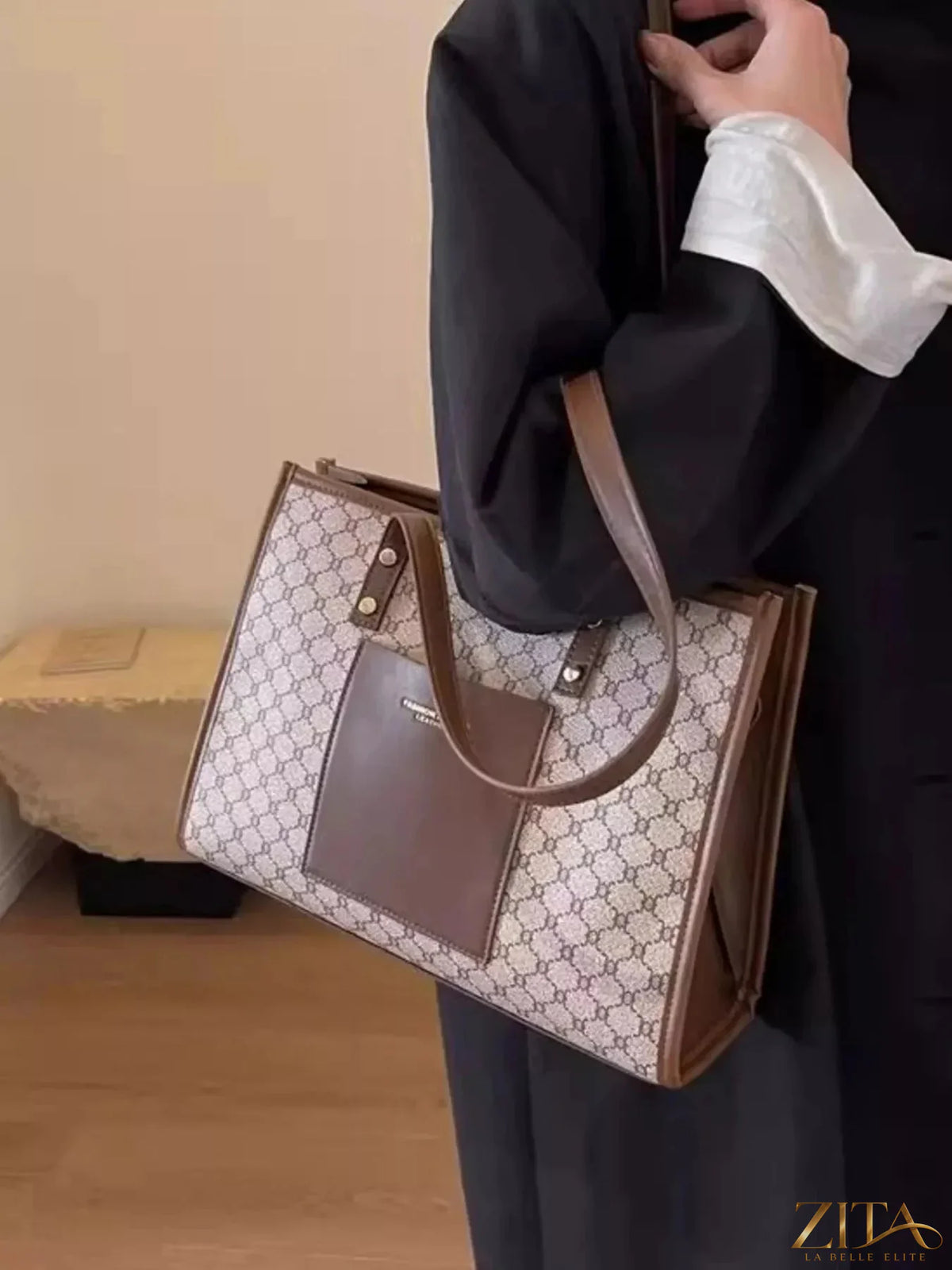 Zita La Belle Elite patterned tote shoulder bag with colorful geometric design and sturdy shoulder straps.