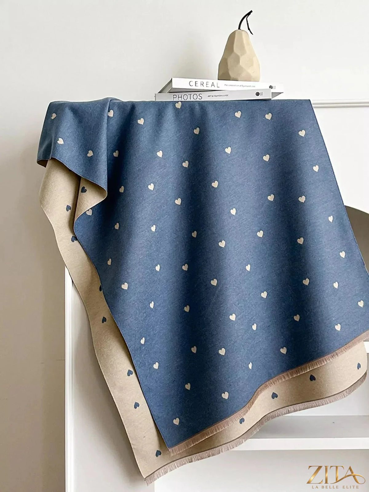 Zita La Belle Elite Heart Raw Hem Scarf featuring soft fabric and raw hem edges, styled in a natural drape.