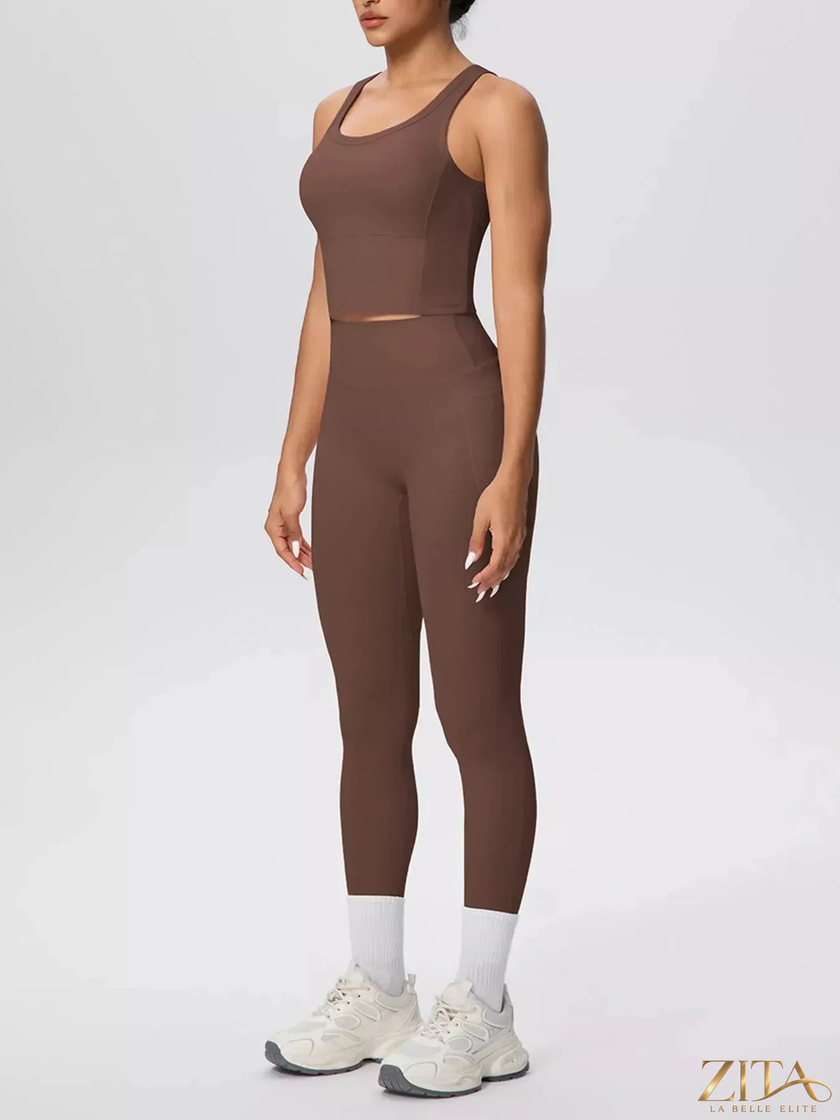 Zita La Belle Elite scoop neck tank top and high-waisted leggings active set, fitted and comfortable for workout or casual wear.
