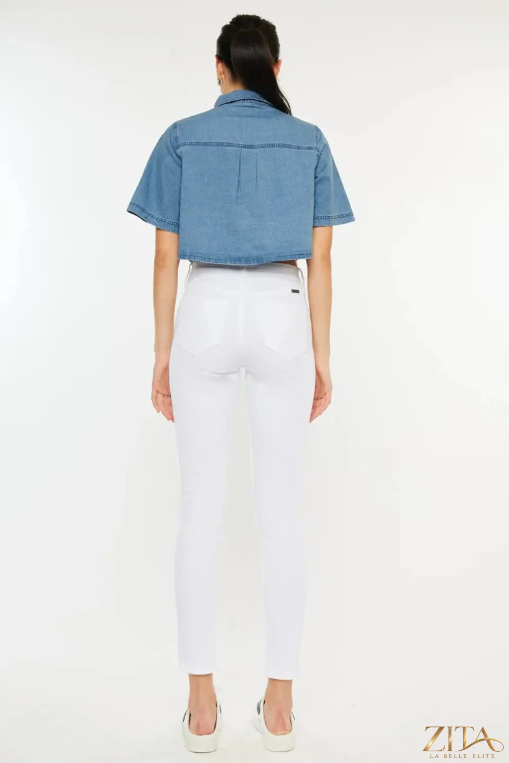 Zita La Belle Elite Kancan high rise ankle skinny jeans in denim, close-up showing fit and stitching details