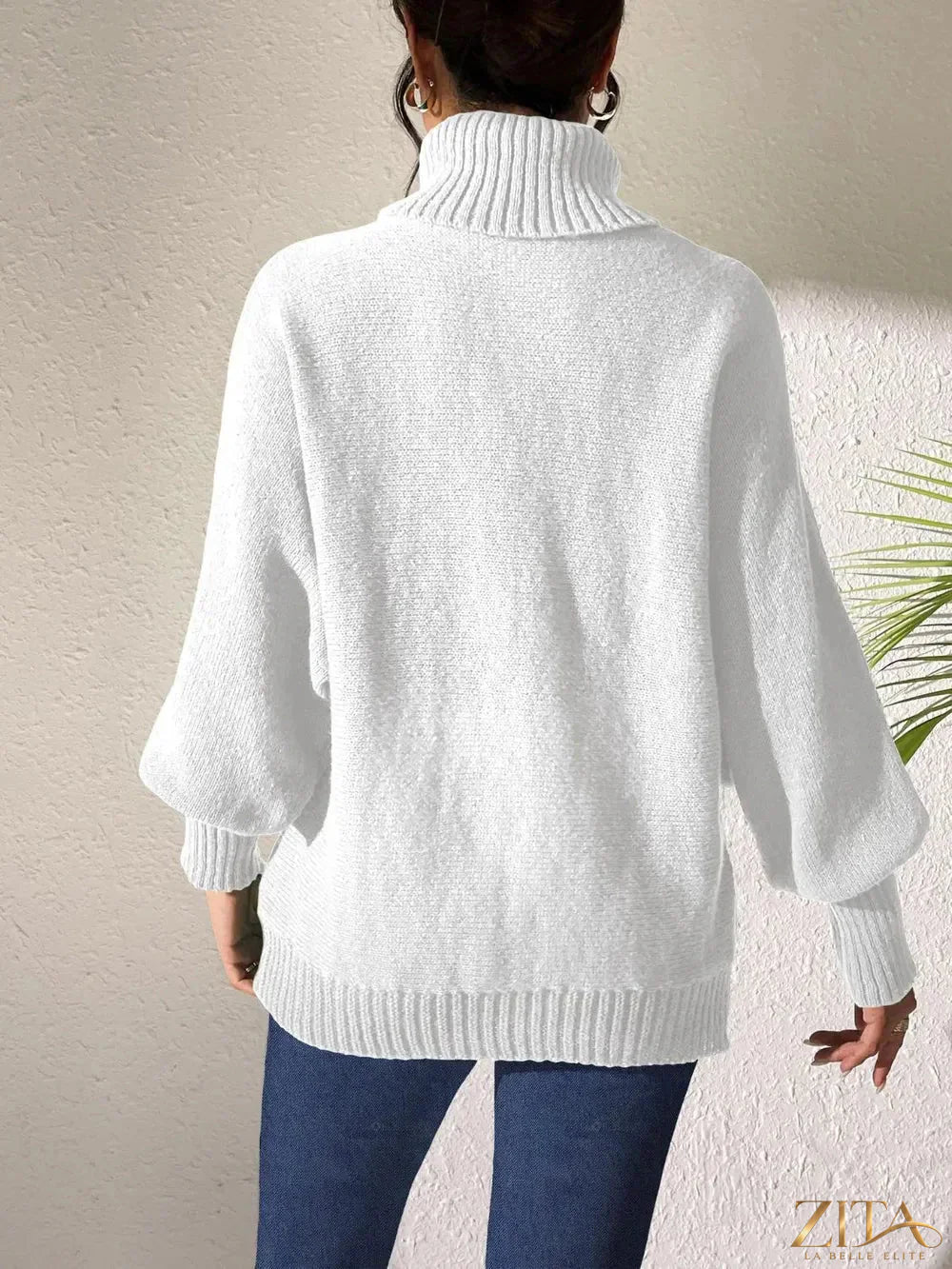 Zita La Belle Elite turtleneck long sleeve sweater in cozy knit, shown in a classic fit with ribbed collar and cuffs.
