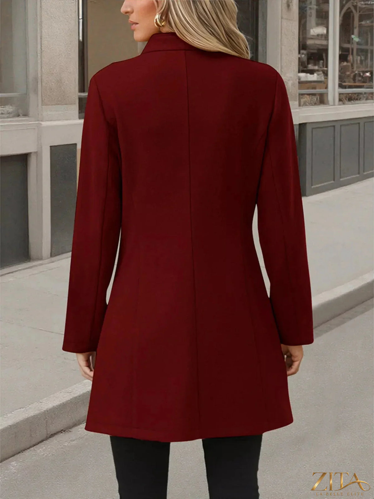 Zita La Belle Elite button-up long sleeve coat in a stylish design, displayed with the coat fully buttoned and front view.