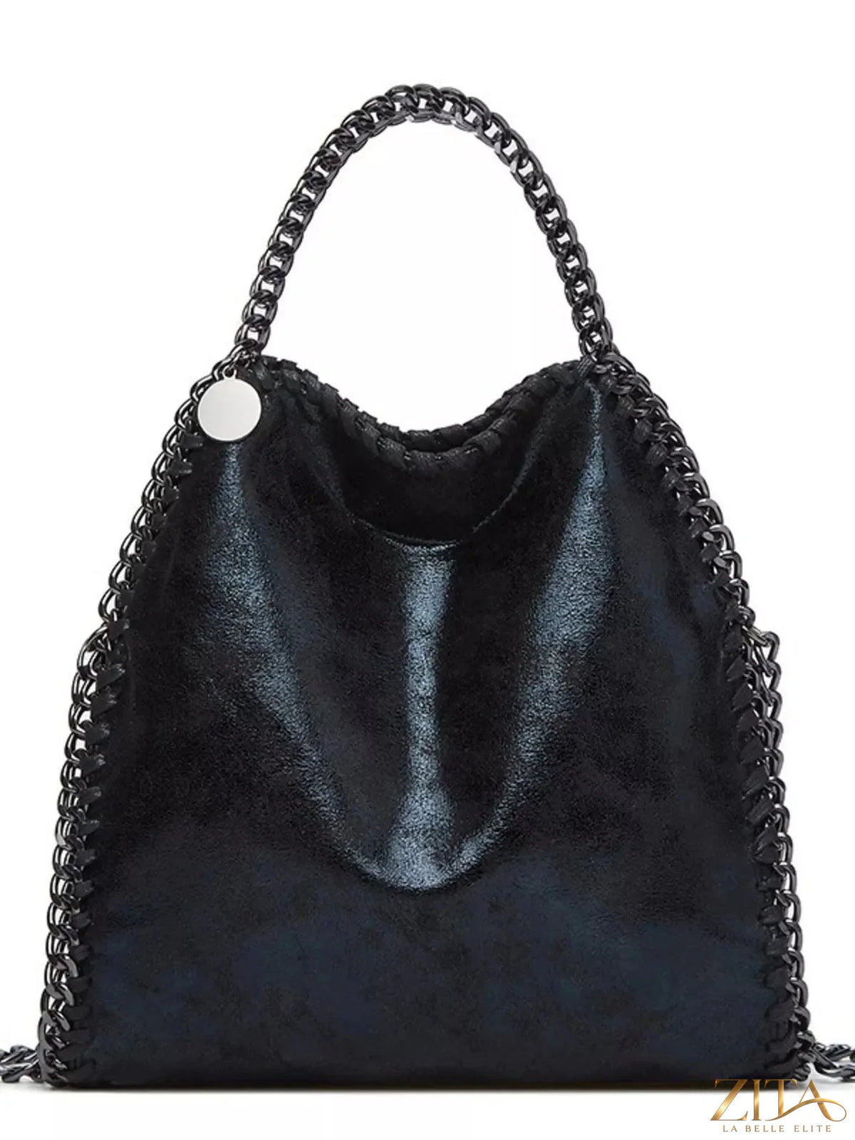 Zita La Belle Elite chain strap slouchy crossbody bag with soft leather and stylish design, shown with adjustable strap and spacious interior.