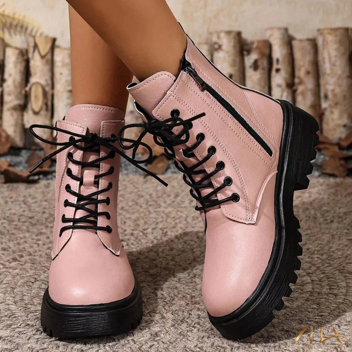 Zita La Belle Elite lace-up ankle combat boots with chunky sole and stylish design, perfect for edgy fashion looks.