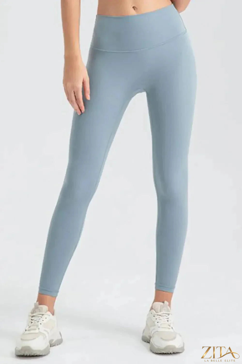Trendsi wide waistband sport leggings shown in black with a high-rise fit and stretchy material for activewear.