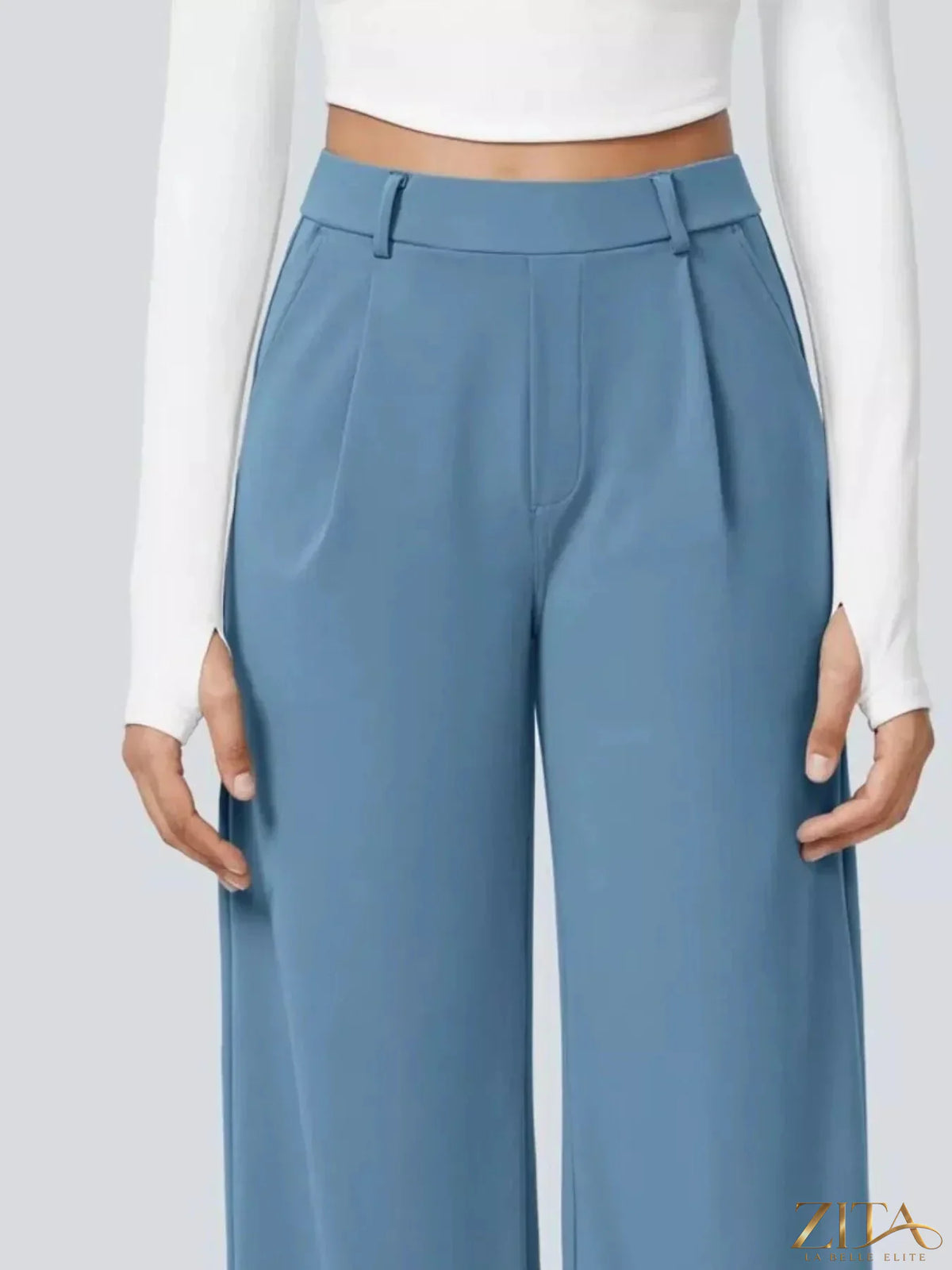 Zita La Belle Elite wide leg pants in soft fabric, featuring a high waist and flowing fit, displayed on a model.