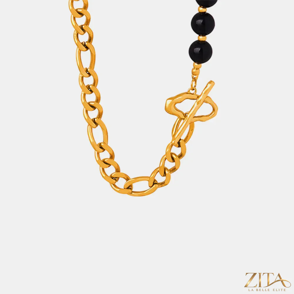 Zita La Belle Elite bead detail chunky chain necklace with large links and decorative bead accents, styled on a plain background.