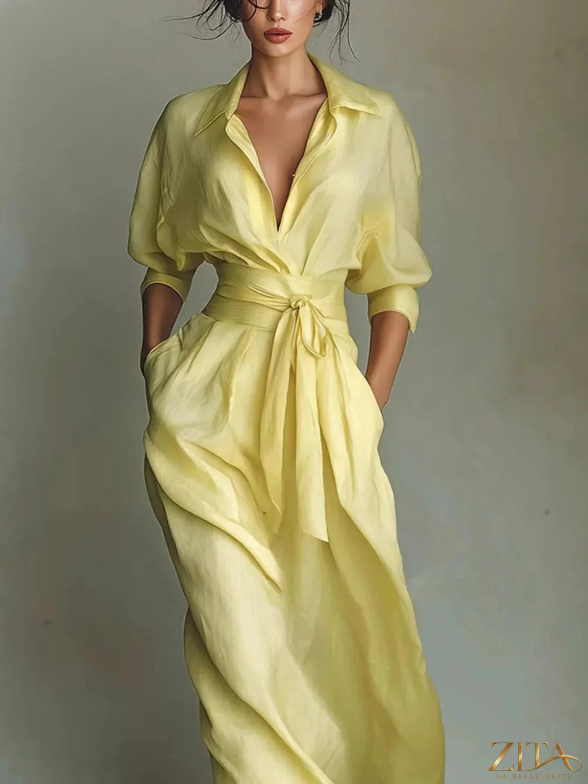 Maxi dress with waist-defining sash from Trendsi, featuring a flowy silhouette and stylish design for a chic, elegant look.