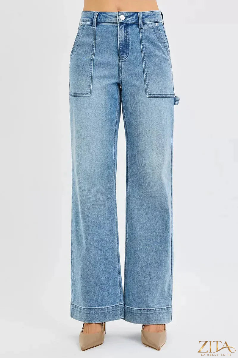 Plus size RISEN high rise straight leg jeans by Zita La Belle Elite, featuring classic denim with a flattering fit.