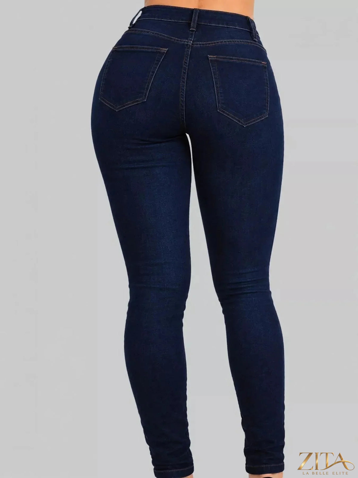 Zita La Belle Elite high-waisted sculpting skinny jeans showing a close-up of the fit and denim texture on a model.