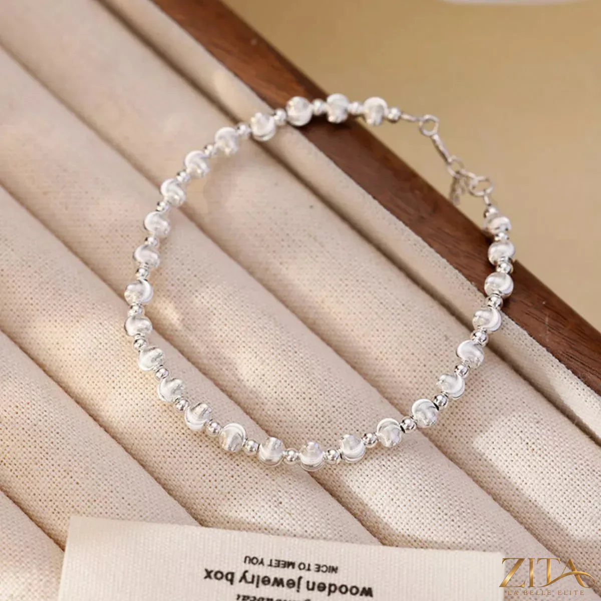 925 Sterling Silver Beaded Bracelet with round beads, stylish jewelry accessory, crafted by Trendsi.