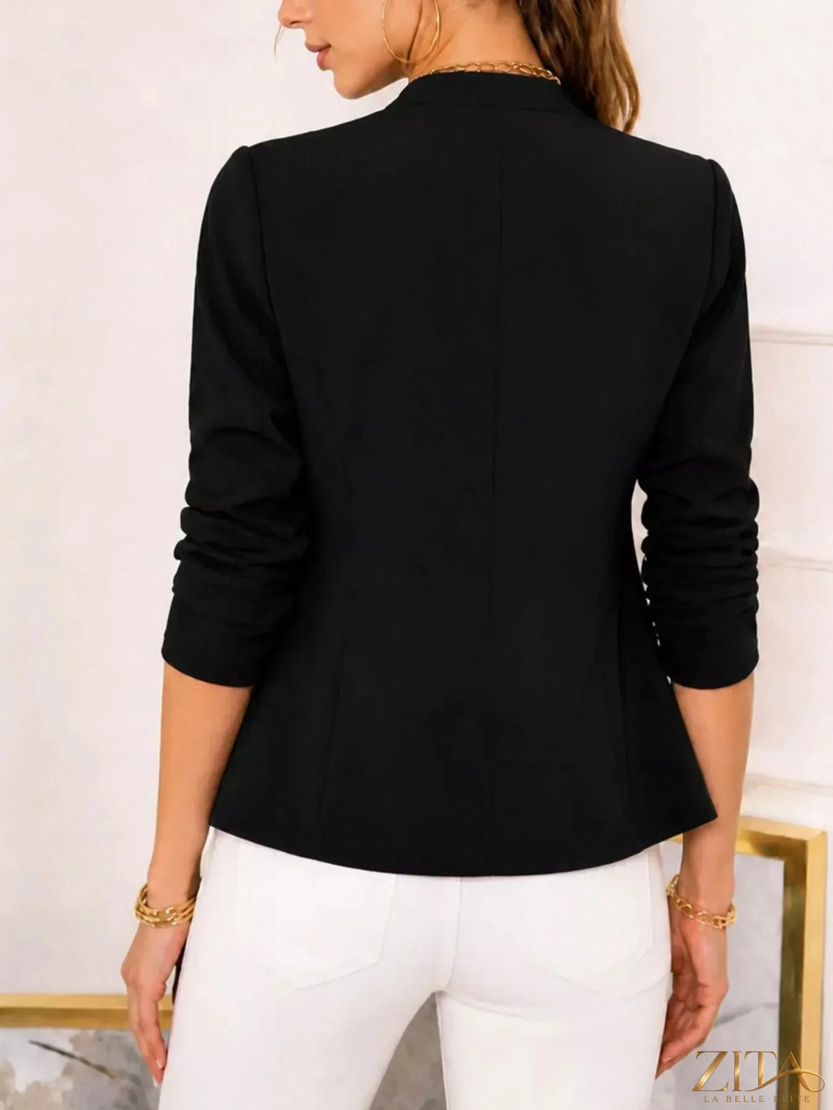 Open-front long sleeve blazer from Trendsi, featuring a tailored fit and classic design, displayed on a neutral background.