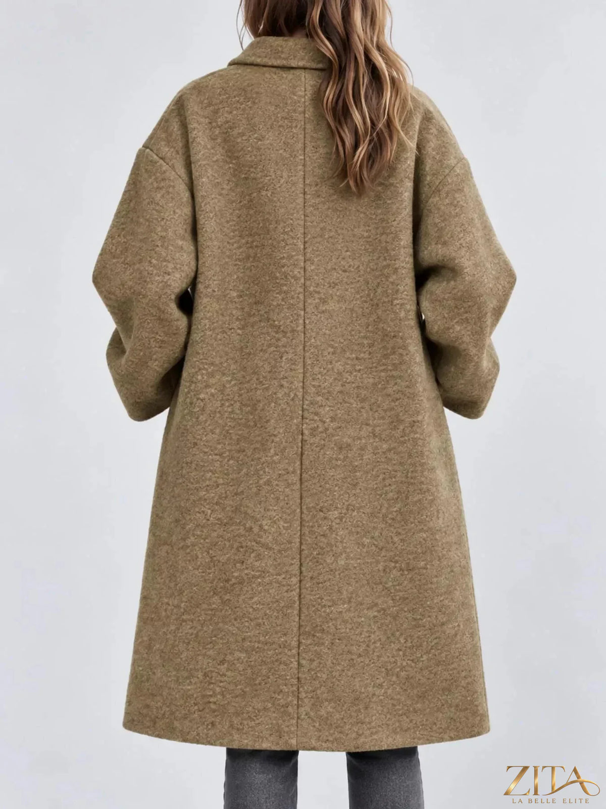 Plus size Zita La Belle Elite full size coat with lapel collar and single button closure, stylish and warm outerwear.