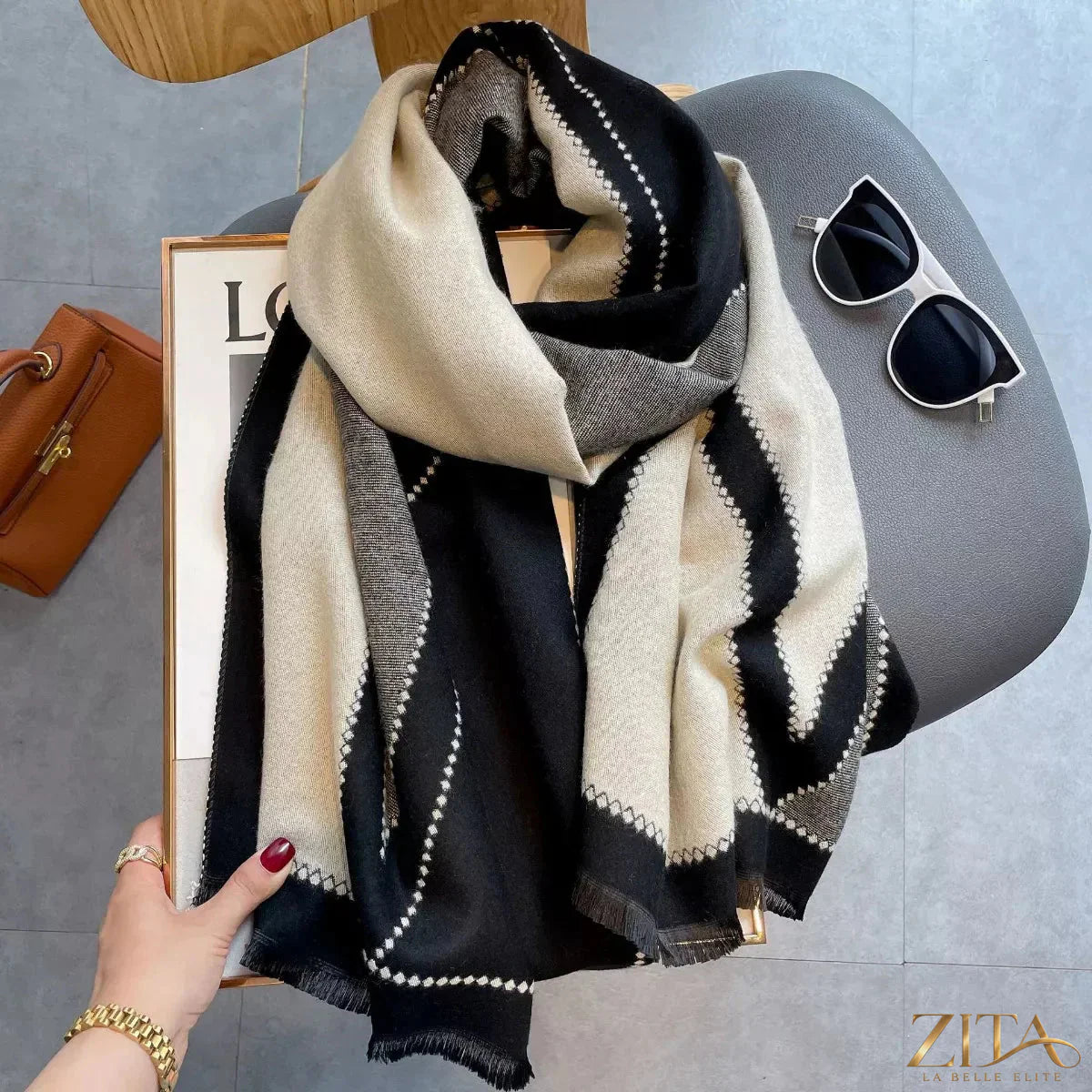Zita La Belle Elite raw hem contrast scarf with frayed edges and stylish design, perfect for adding a chic touch to outfits.