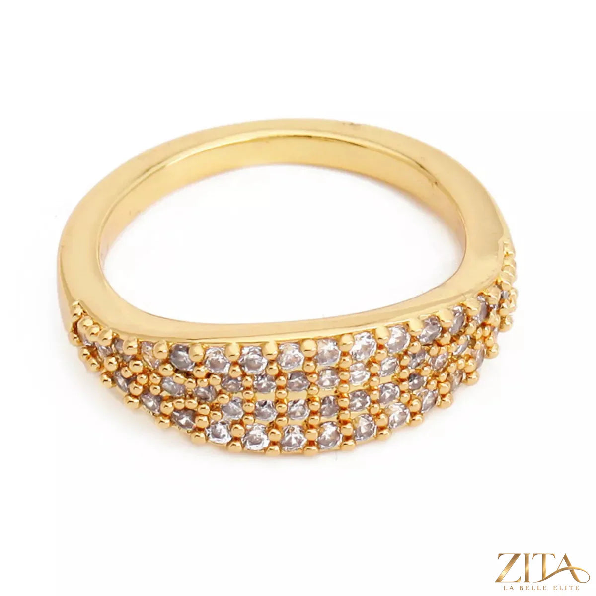 18K gold-plated copper ring with round zircon stone, elegant jewelry piece from Zita La Belle Elite.