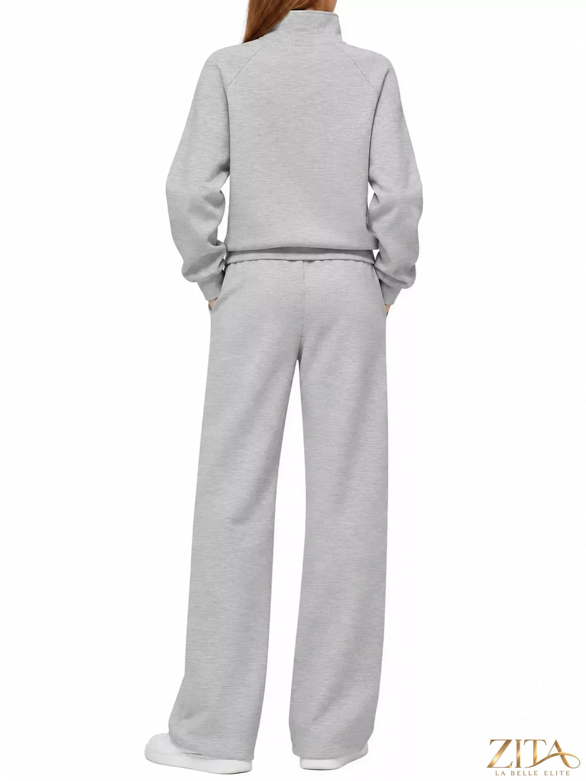 Zita La Belle Elite half-zip sweatshirt and wide-leg pants set, cozy casual wear with stylish fit and comfortable fabric.