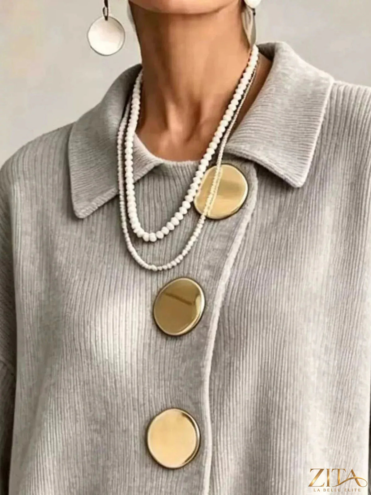 Plus size ribbed knit gold buttons cardigan by Zita La Belle Elite, featuring a full-size fit and textured knit fabric.