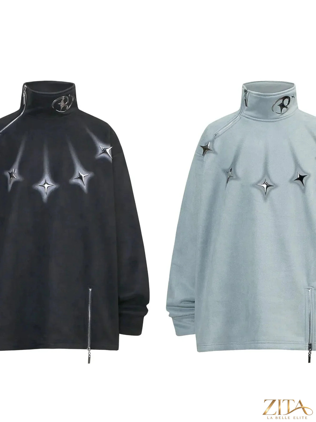 Men's oversized turtleneck sweatshirt with zipper detail, featuring a comfortable fit and trendy design from Trendsi.