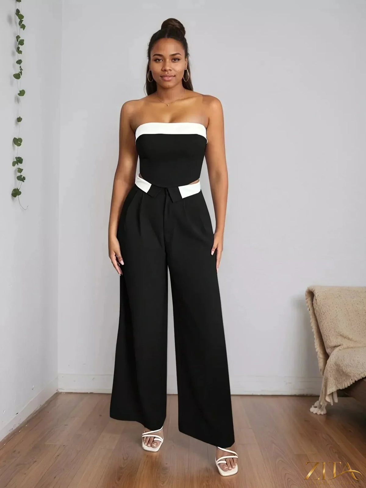 Zita La Belle Elite wide leg pants in a flowing fabric, shown in a full-length view highlighting the relaxed fit and stylish silhouette.