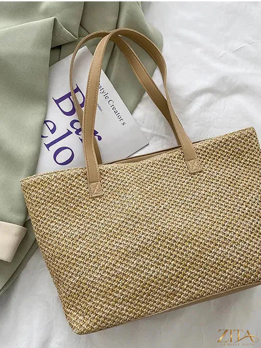 Zita La Belle Elite solid color woven tote bag with sturdy handles, perfect for casual carrying and everyday use.