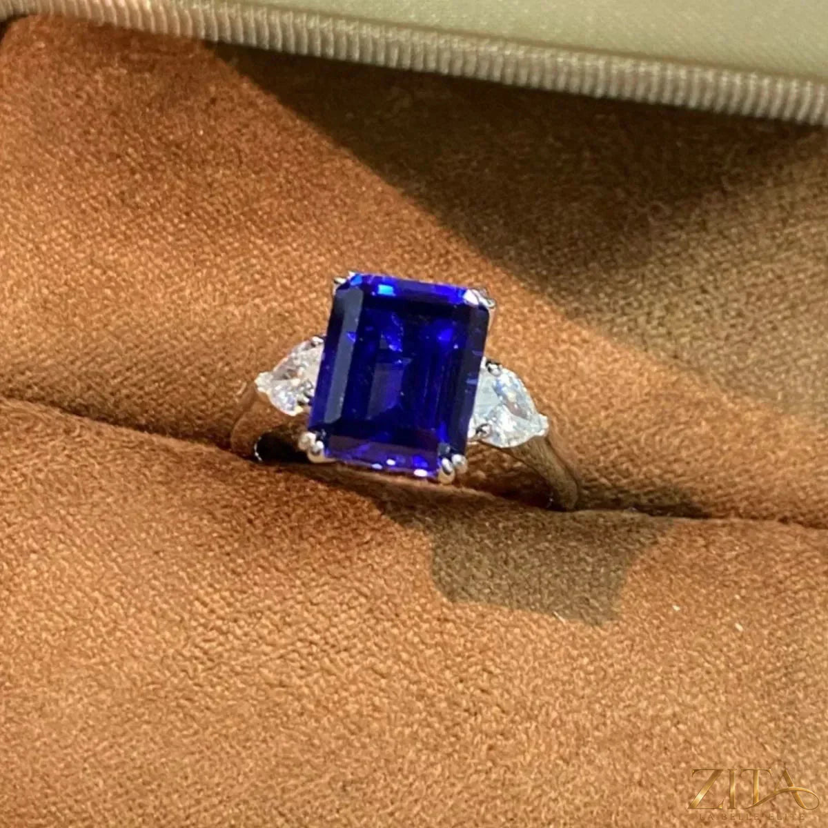 925 Sterling Silver Sapphire Geometric Ring with blue gemstone and modern design, showcasing the trendy silver jewelry piece.