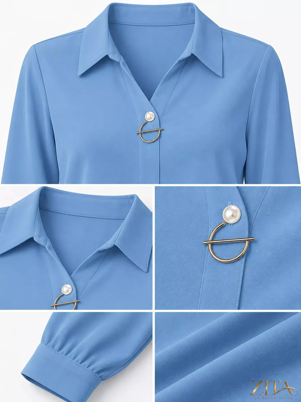 Zita La Belle Elite long sleeve satin blouse in elegant, smooth fabric with a tailored fit and classic collar.