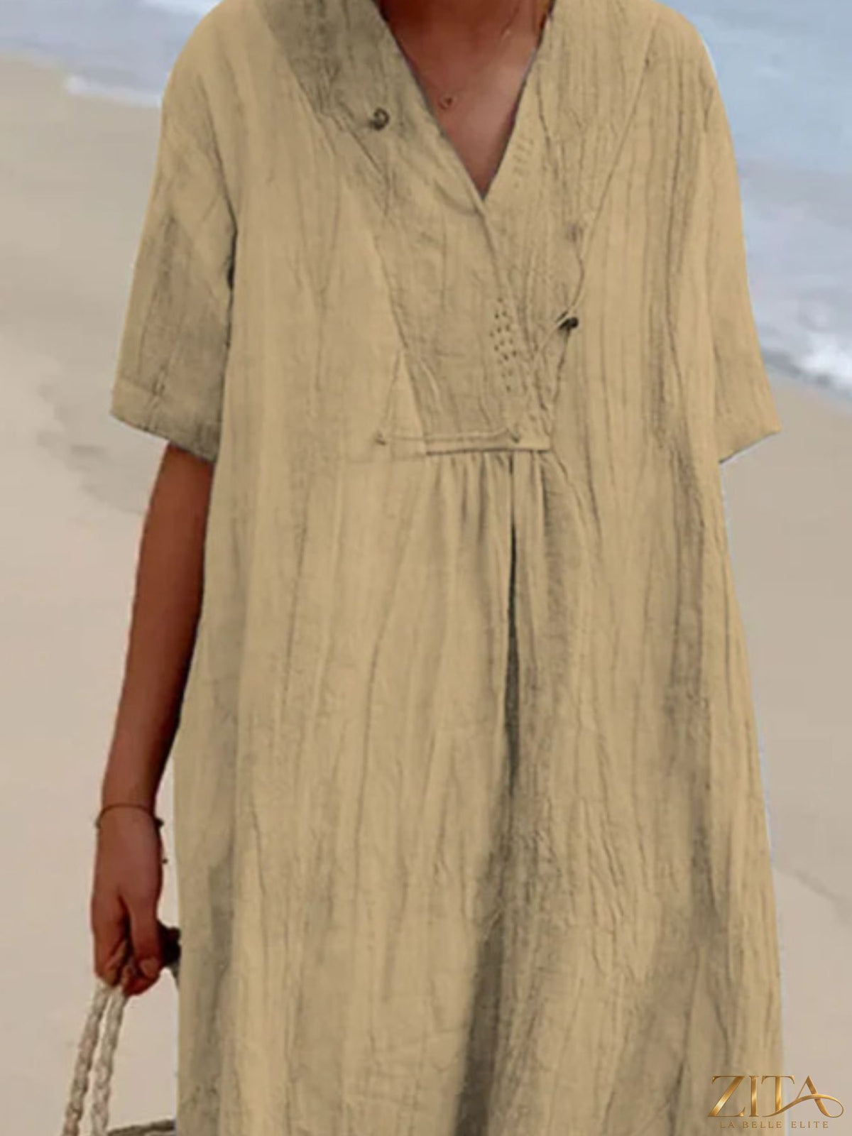 Zita La Belle Elite casual loose short sleeve midi dress in lightweight fabric, featuring a relaxed fit and stylish design.