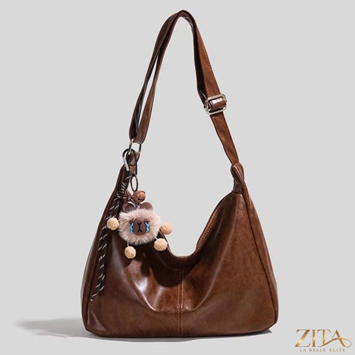 Vintage style hobo shoulder bag by Zita La Belle Elite with leather strap and textured fabric, stylish and spacious for everyday use.