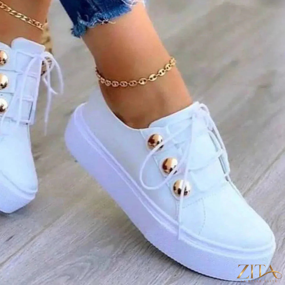 Zita La Belle Elite round toe platform sneakers with white laces and chunky sole, stylish and trendy footwear for casual wear