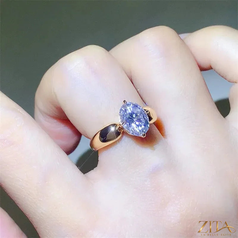 Sterling silver Zita La Belle Elite 2 Carat Moissanite ring with a sparkling central stone and elegant band design.