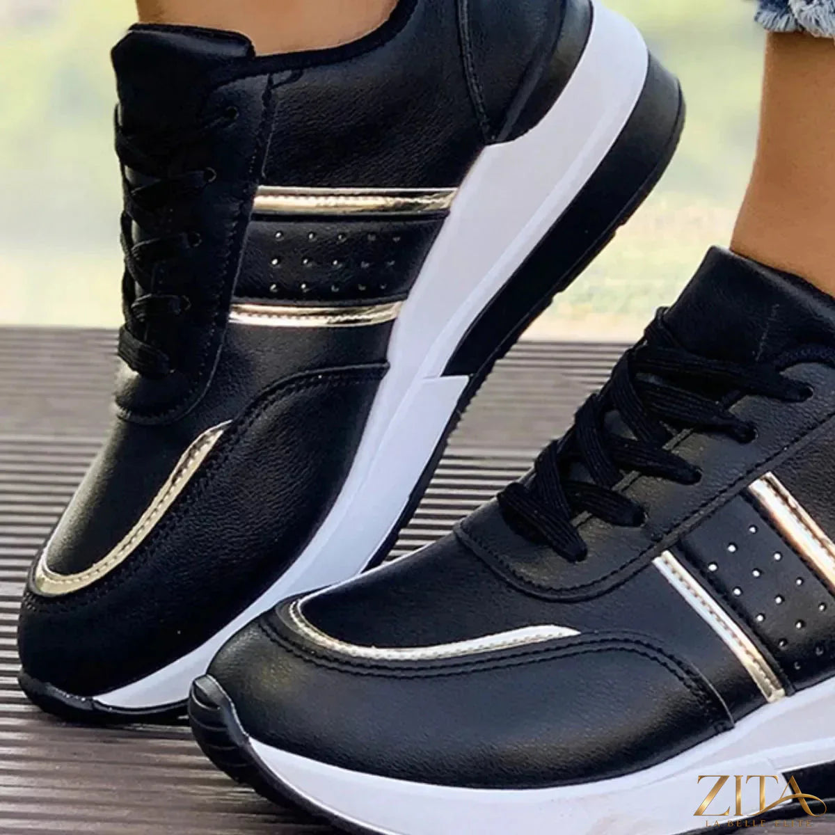 Zita La Belle Elite round toe lace-up sneakers with white soles and stylish design, perfect for casual wear.