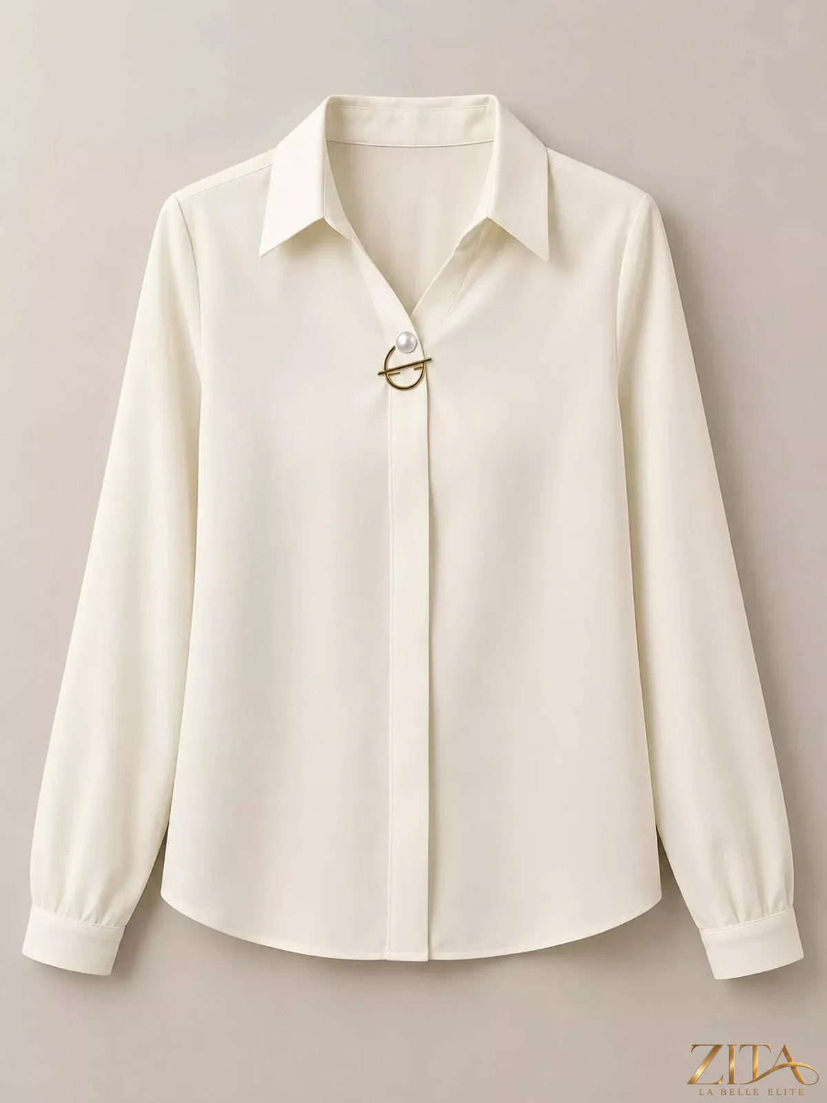 Zita La Belle Elite long sleeve satin blouse in elegant fabric, featuring a sleek design and classic collar.