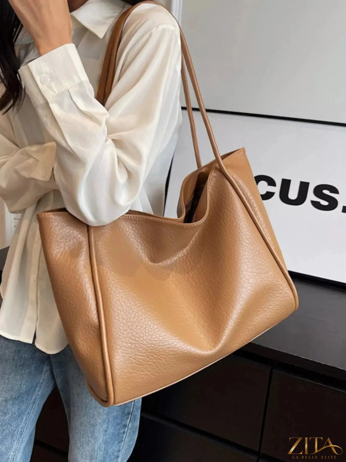 Zita La Belle Elite PU leather tote bag with sturdy handles and spacious interior, perfect for everyday use.
