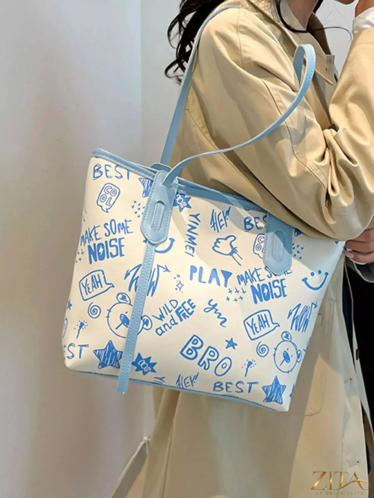 Zita La Belle Elite graffiti print casual tote bag with colorful urban artwork and sturdy handles, perfect for everyday use.