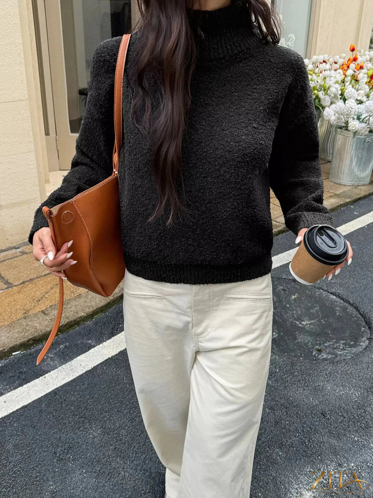 Zita La Belle Elite turtleneck long sleeve sweater in cozy knit fabric, fitted style, with ribbed collar and cuffs.