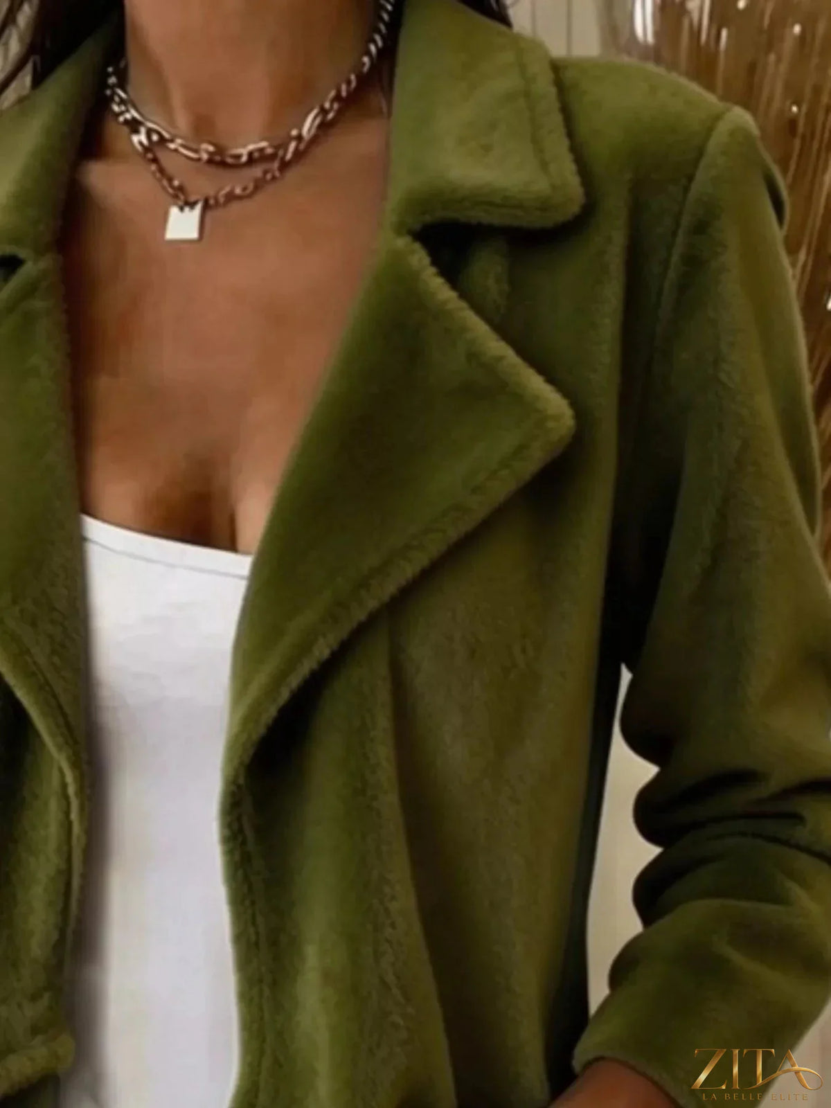Plus size Zita La Belle Elite fleece outerwear with waterfall collar, full size, soft and cozy for cold weather.