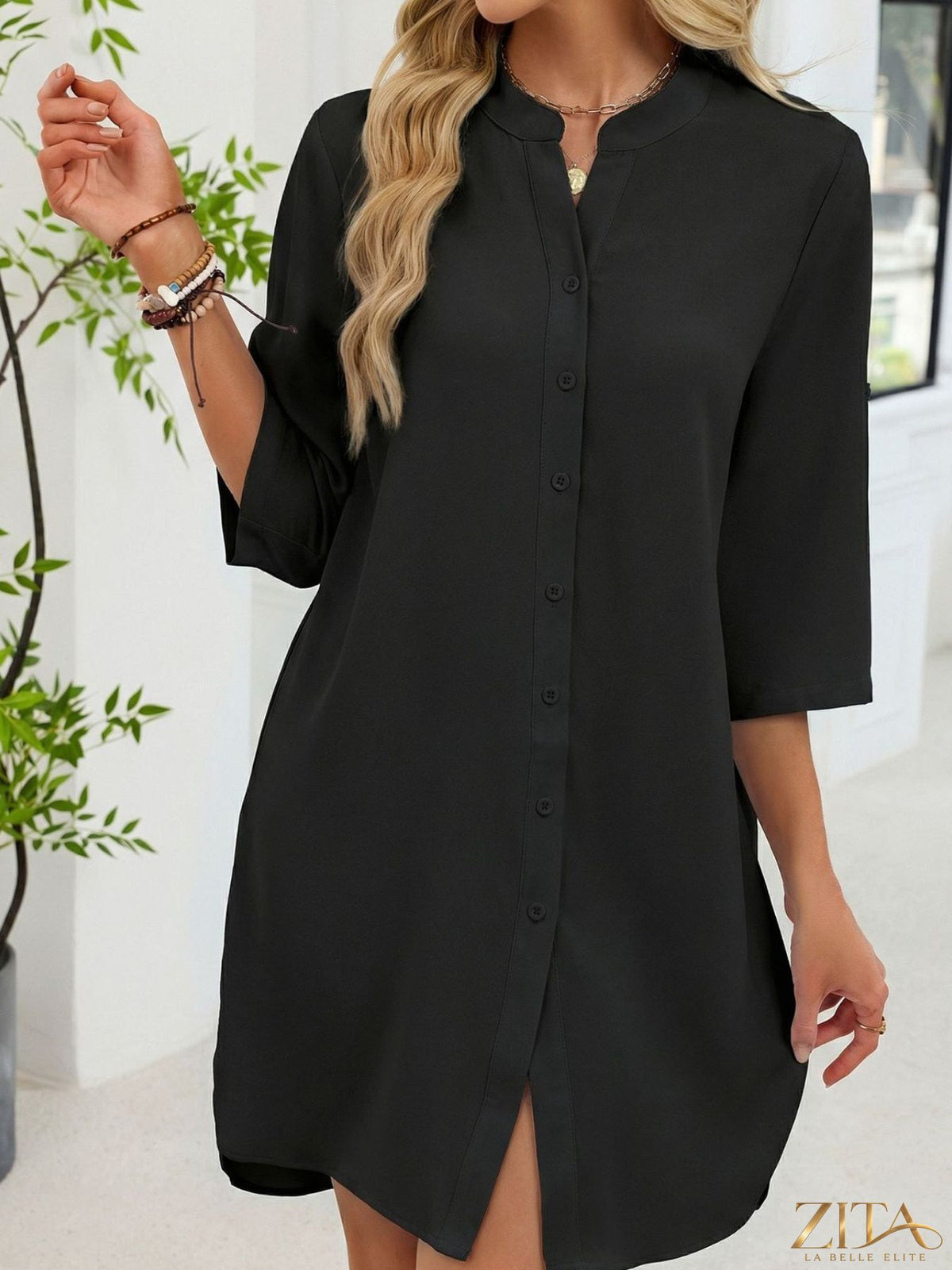 Zita La Belle Elite casual button-down shirt dress in lightweight fabric, featuring a classic collar and relaxed fit.