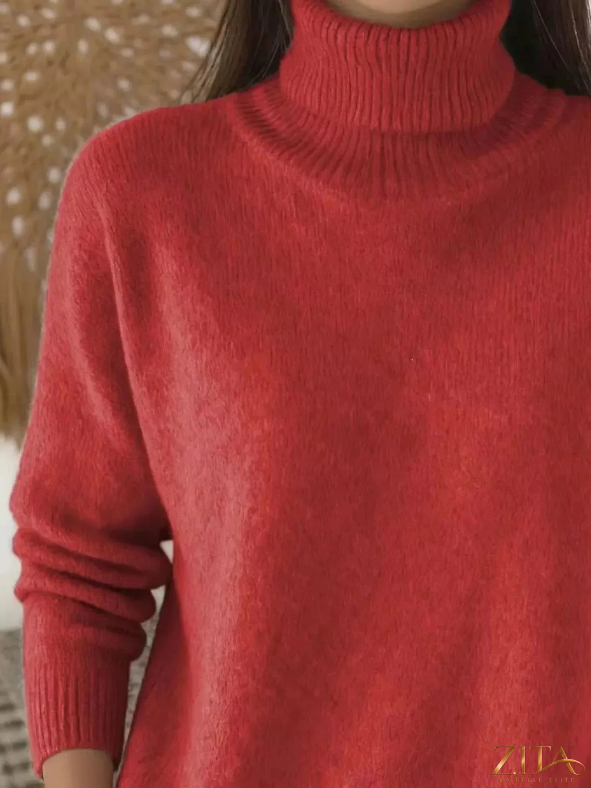 Long sleeve turtleneck sweater by Trendsi, featuring a cozy knit design in neutral color, perfect for casual wear.