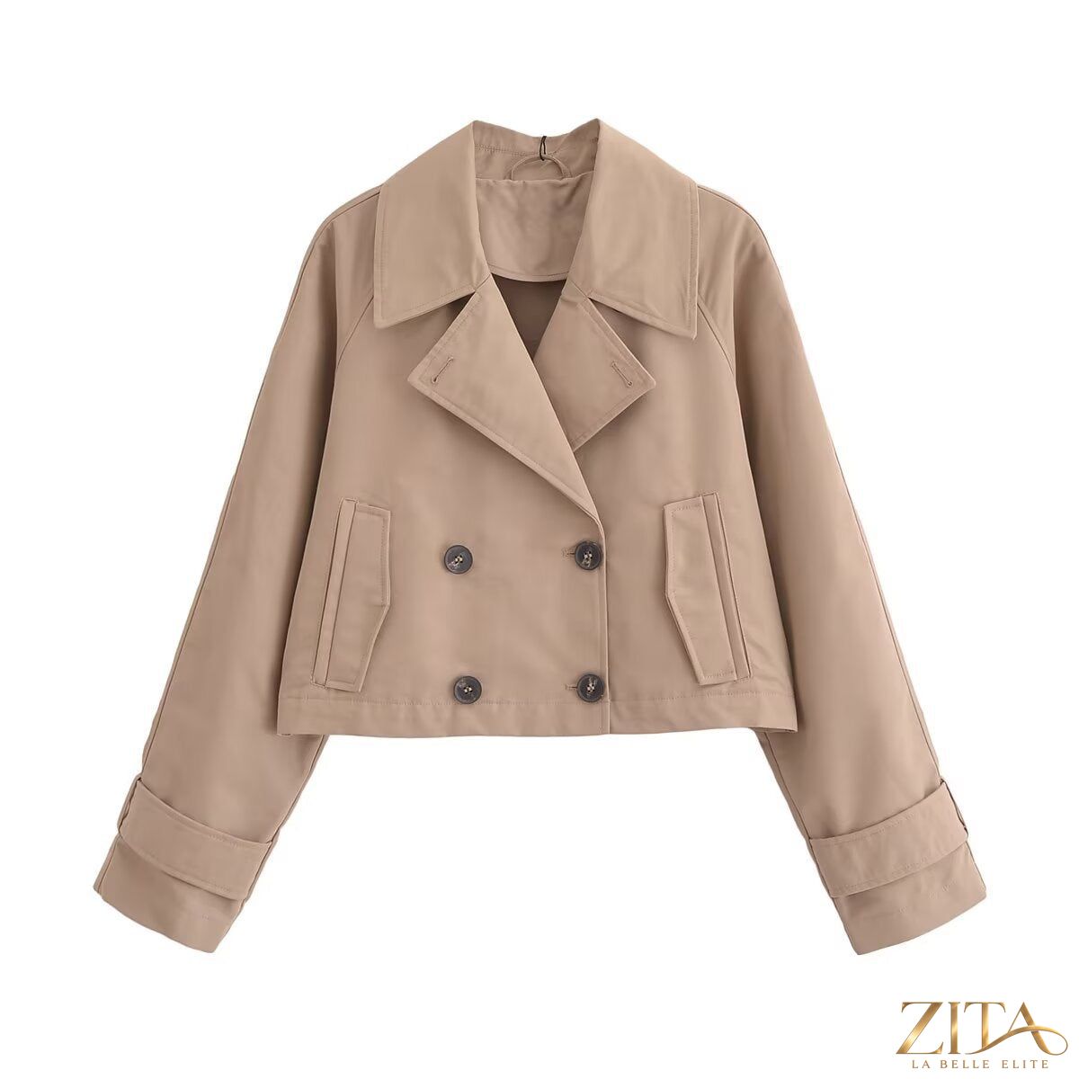 Elegant French style long sleeve trench coat by Zita La Belle Elite, showcasing a sophisticated European and American women's fashion look.
