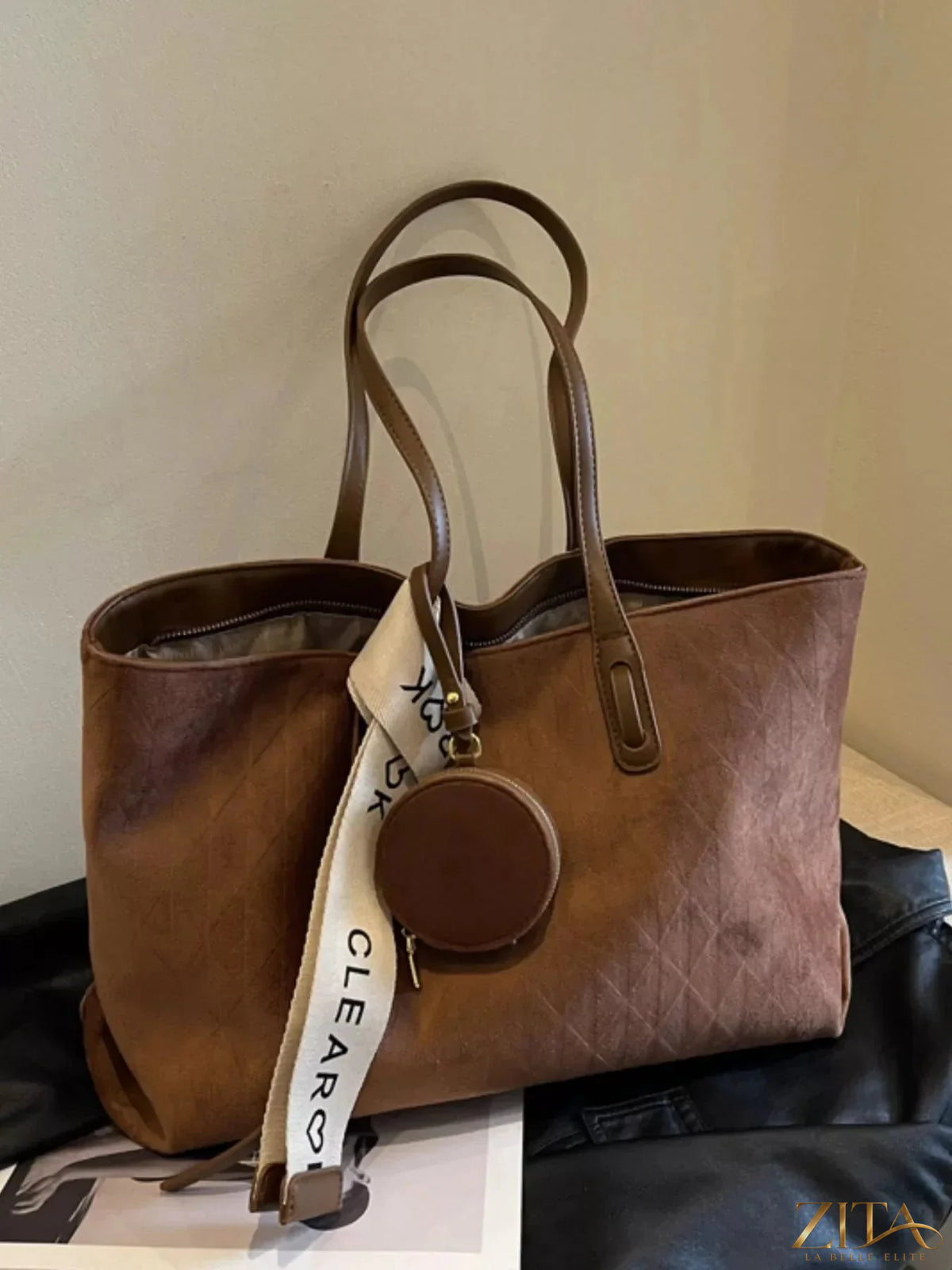 Large capacity tote bag with matching coin purse by Zita La Belle Elite, featuring sturdy handles and spacious interior.