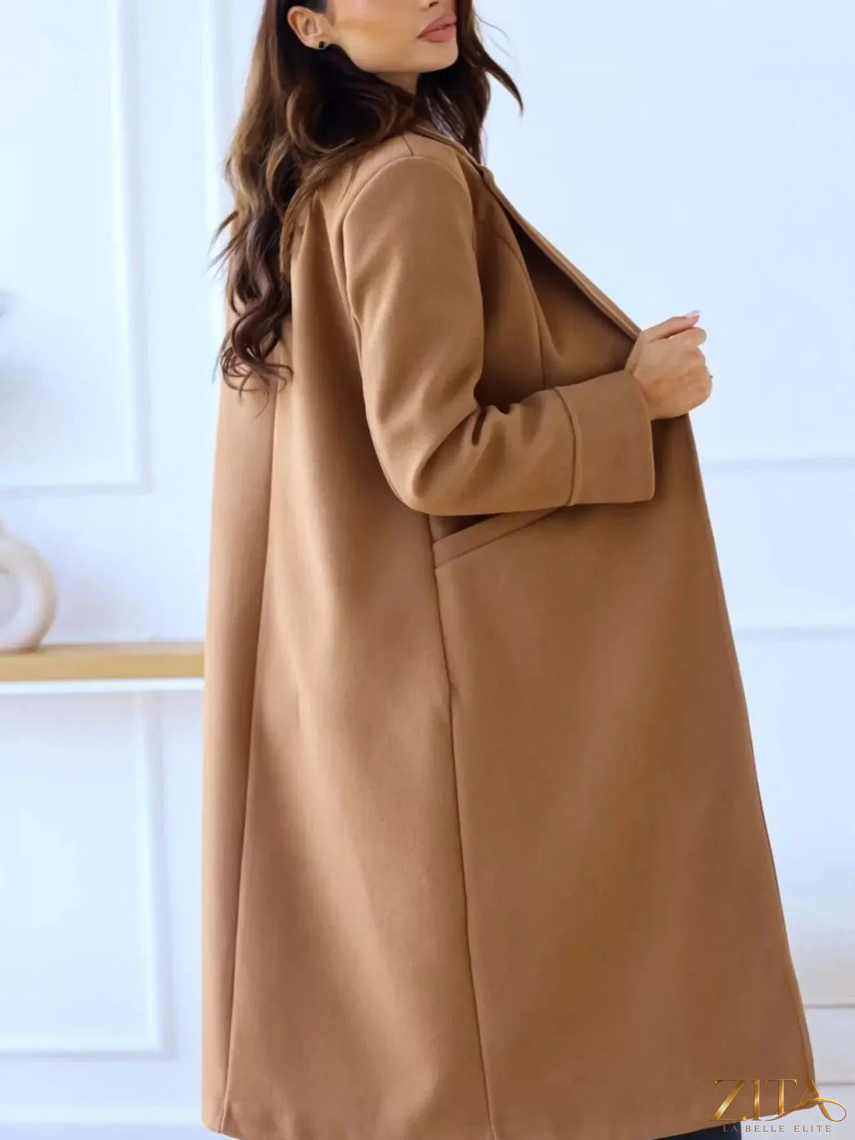 Zita La Belle Elite wool blend overcoat with lapel collar, stylish outerwear in a classic design, shown in a front view.