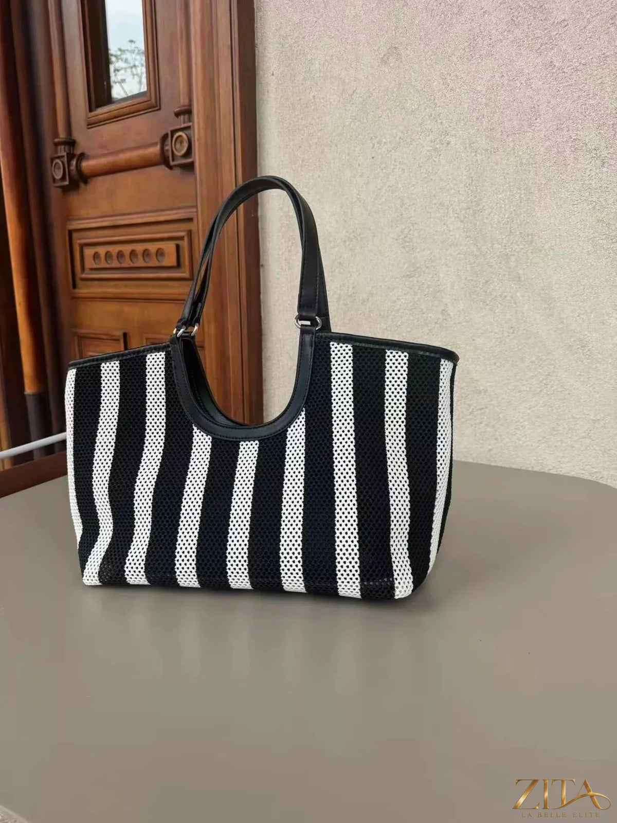 Zita La Belle Elite contrast striped tote bag with sturdy handles and spacious interior, ideal for casual carrying and everyday use.