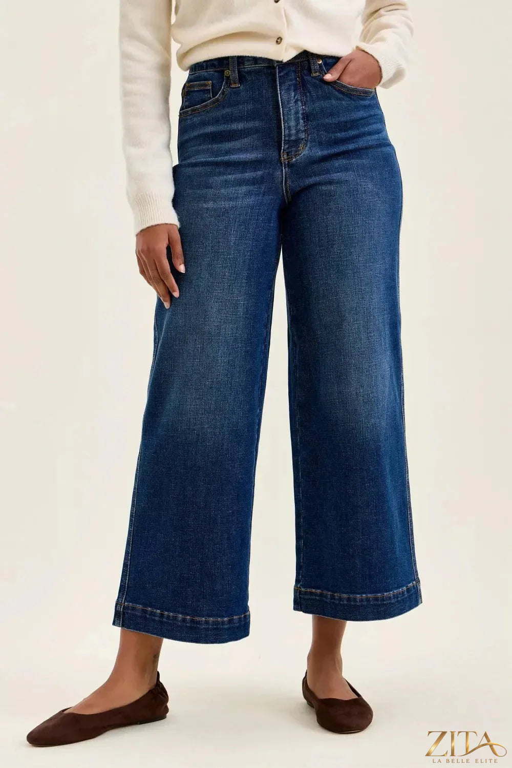Zita La Belle Elite Judy Blue high waist Claudia ankle wide jeans with distressed details and a relaxed fit.