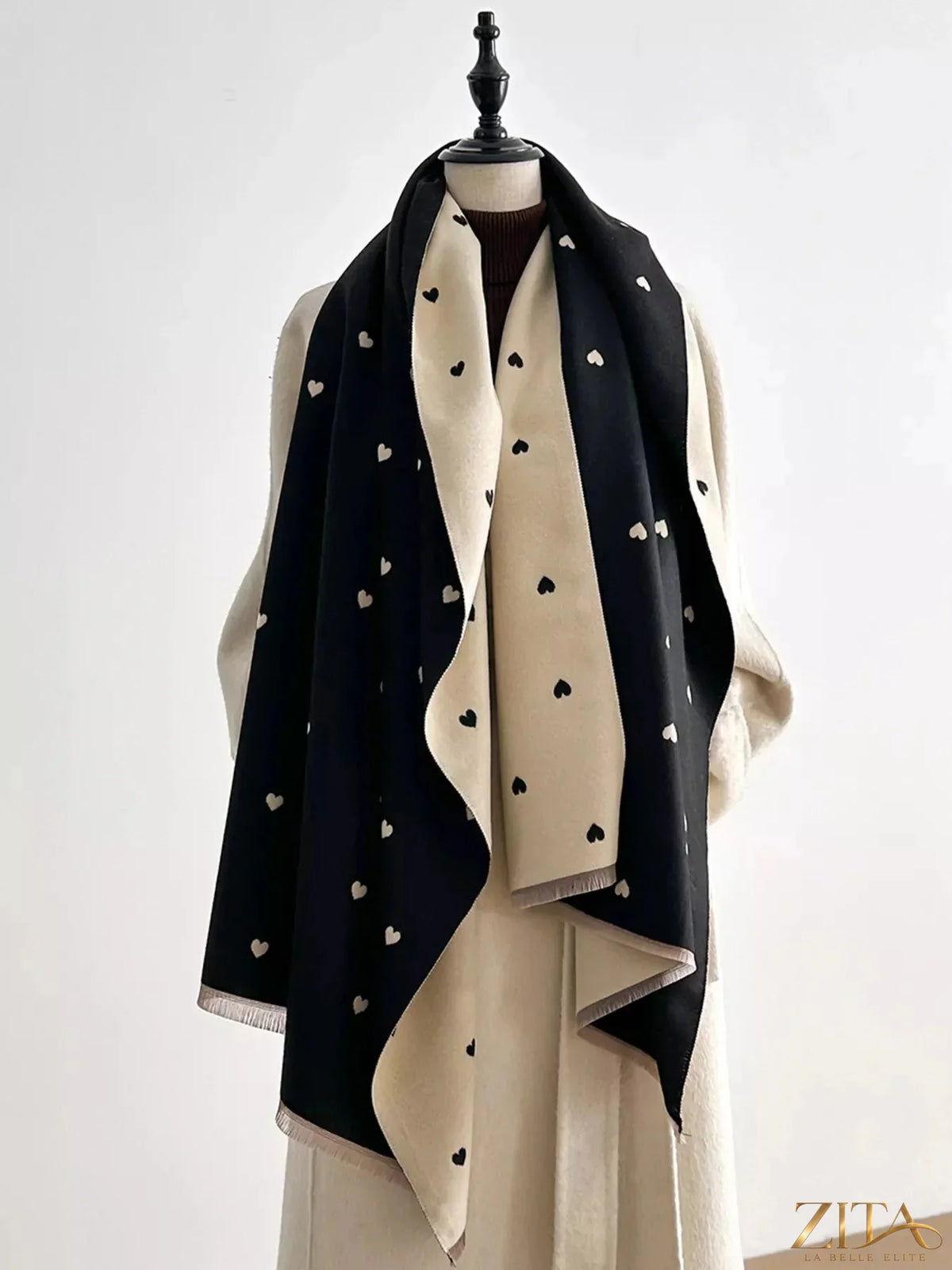 Zita La Belle Elite Heart Raw Hem Scarf in soft fabric with raw edge details, designed for a stylish and cozy accessory.