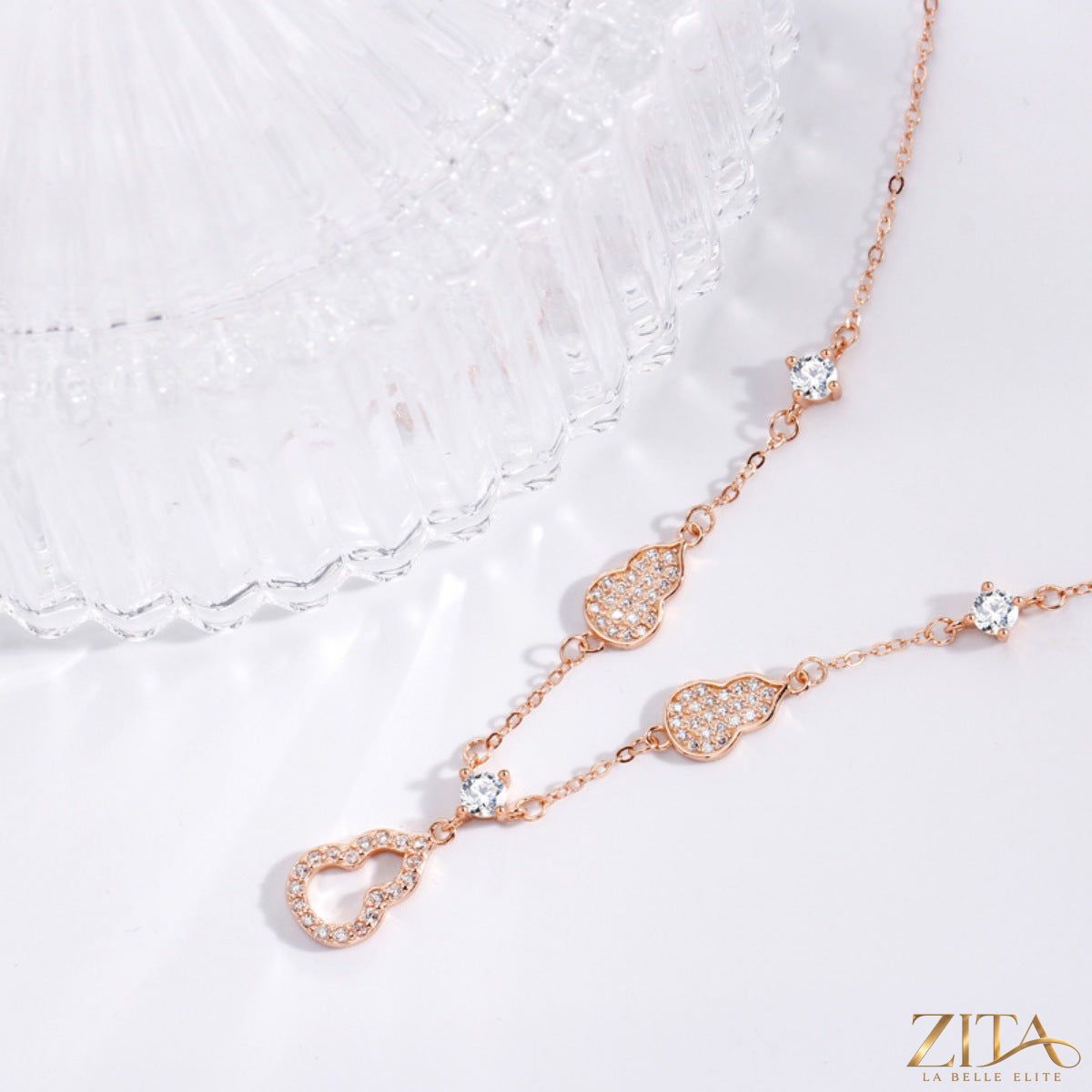 925 Sterling Silver Zircon Gourd Necklace by Zita La Belle Elite, featuring a detailed silver gourd pendant with sparkling zircon stones.