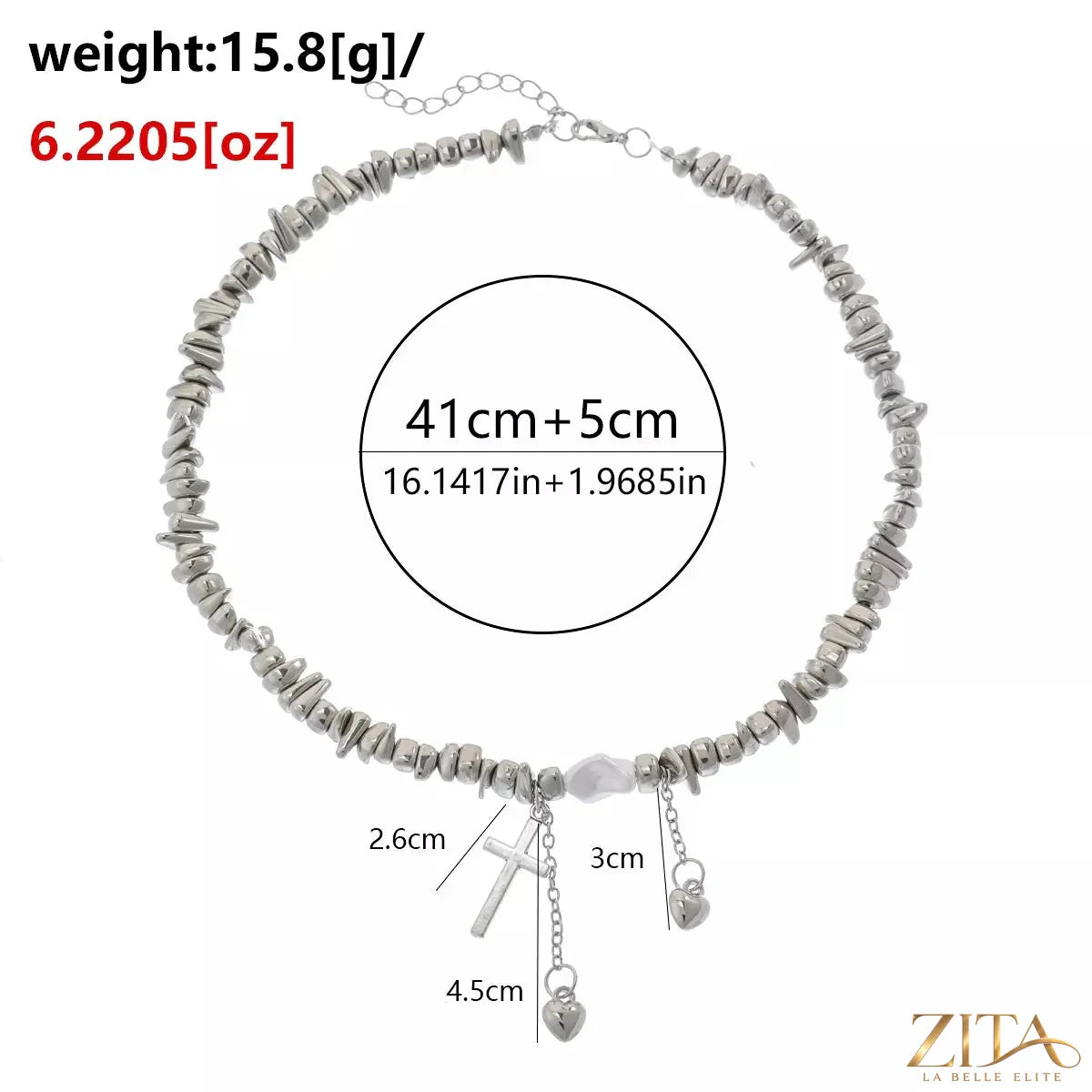 Zita La Belle Elite chunky chain cross pendant necklace featuring a bold metal chain and a detailed cross pendant.